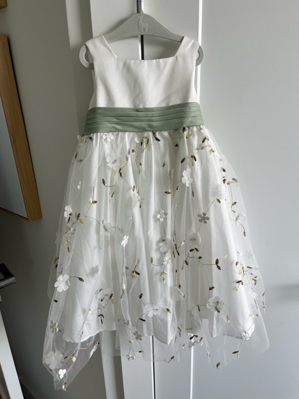 Azazie Pollie Ivory Dusty Sage A-Line Bow Tulle Dress - Picture 2 of 5
